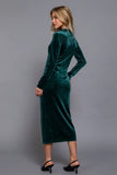 High Neck Shirring Glitter Velvet Long Dress