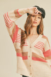 Striped Cardigan Sweater in Cream