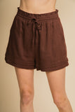 Double Hem Crinkle Gauze Comfy Shorts in Brown