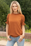 Ruffle Neck Top with Smocked Sleeves