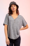 Button Down Roll-Up Sleeve Knit Top