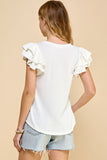 Solid Top with Double Ruffled Sleeves