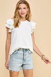 Solid Top with Double Ruffled Sleeves