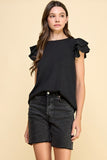 Solid Top with Double Ruffled Sleeves
