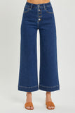 Curvy Button Front Wide Leg Jeans