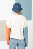 Color Block Casual Knit Sweater in Cream