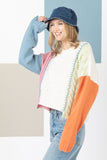 Color Block Casual Knit Sweater in Cream