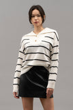 Black Striped Shawl Collar Sweater