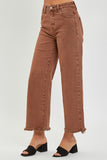 High Rise Cropped Wide Leg Jeans in Brown