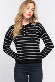 Striped Sweater with Front Button Detail