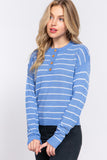 Striped Sweater with Front Button Detail