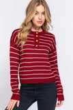 Striped Sweater with Front Button Detail