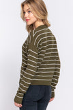 Striped Sweater with Front Button Detail