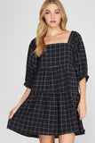 Square Neck Checkered Dress