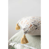 Floral Printed Pillow with Tassels - 16