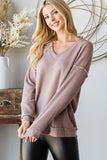 Curvy Waffle Knit V-Neck Top