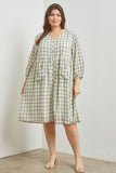 Curvy Cream Plaid Midi Dress