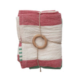 Cotton Printed Tea Towels w/ Stripes & Jute