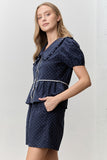 Polka Dot V Neck Collar Button Up Top