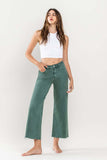 High Rise Cropped Wide Leg Jeans in Green