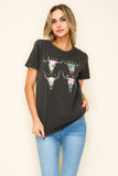 Charcoal Cow Skull Graphic Tee