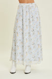 Blue Floral Chiffon Maxi Skirt