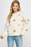 Heart Detail Long Sleeve Sweater in Cream