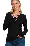 Ribbed Long Sleeve Button Down Top