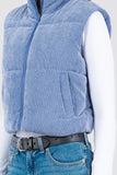 Sherpa Lined Blue Corduroy Puffer Vest