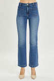 Dark Blue High Rise Patch Pocket Straight Jeans