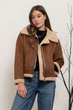 Brown Faux Shearling Contrast Jacket