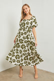Curvy Olive Floral Print Maxi Dress