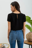 Front Pleated Short Sleeve Blouse