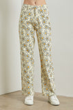 Cream Floral Print Denim Pants