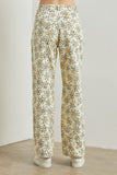 Cream Floral Print Denim Pants