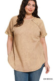Curvy Acid Wash Cuffed Sleeve Pullover