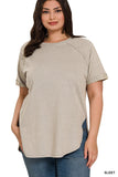 Curvy Acid Wash Cuffed Sleeve Pullover