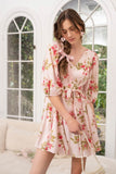 Blush Floral Peasant Sleeve Mini Dress