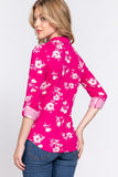 Magenta Roll-Up Sleeve Knit Top
