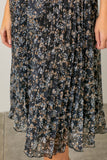 Floral Print Pleated Midi Dress