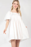 Puff Sleeve Pleated Spring Mini Dress