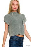 Washed Mock Neck Cropped Sweater