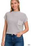 Washed Mock Neck Cropped Sweater