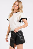 Ruffle Sleeve Contrast Top