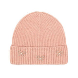 Pink Beanie with Pearled Bows