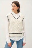 Varsity Style Cable Knit Sweater Vest