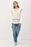 Varsity Style Cable Knit Sweater Vest