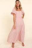 Pink Square Neck Lace Maxi Dress