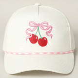 Cherry Ribbon Image Embroidery 5 Panel Trucker Hat | Pink