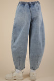 Washed Denim Barrel Leg Pants